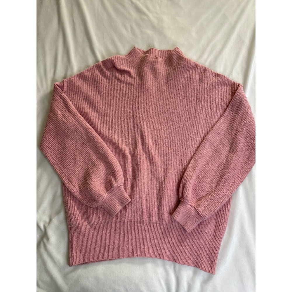 Popsugar Womens XL Pink Mock Neck Ribbed Knit Balloon Sleeve Sweater Pullover
